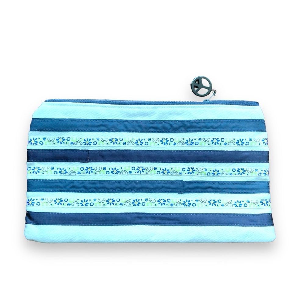 Navy Stripe Travel Kit Makeup Bag Zippered Storage Pouch Pencil Case NEW